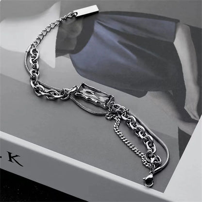 Trend Black Zircon Titanium Steel Bracelet For Men Women Korea Kpop Silver Color